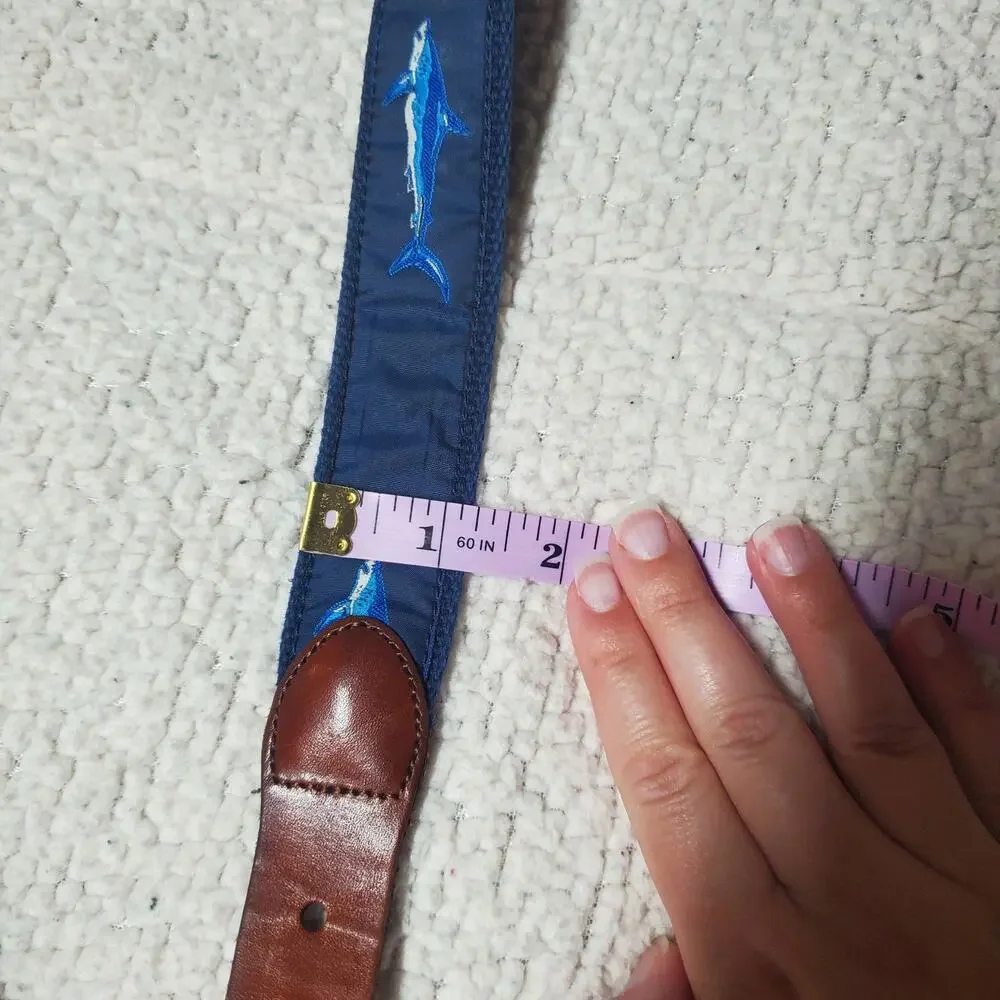 Leather Man Ltd. Fabric Shark Print Belt - Handmade in Essex, CT Preppy Coastal